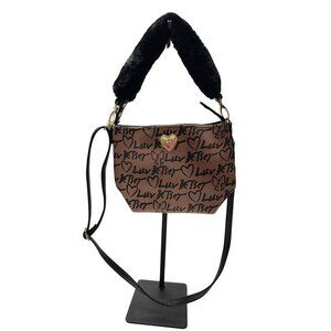 Betsey Johnson Shoulder Bag With Faux Fur Handle Adjustable Strap & Gold Hardwar
